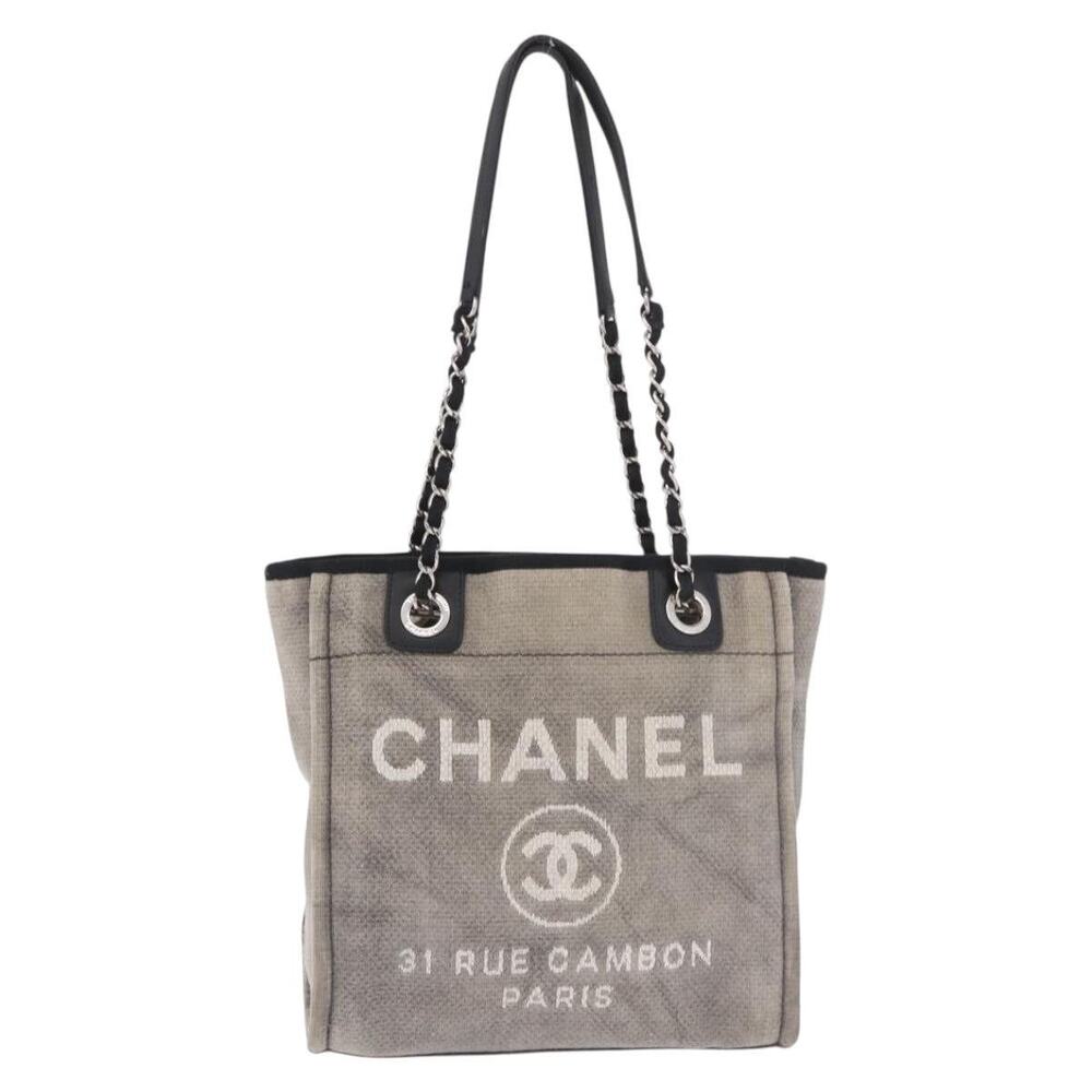 Chanel Canvas Deauville Line Chain Tote Gray
